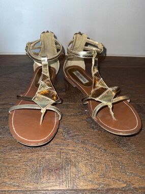 Steve Madden Gold Metallic Gladiator Sandals Snakeskin Strappy Size 6.5